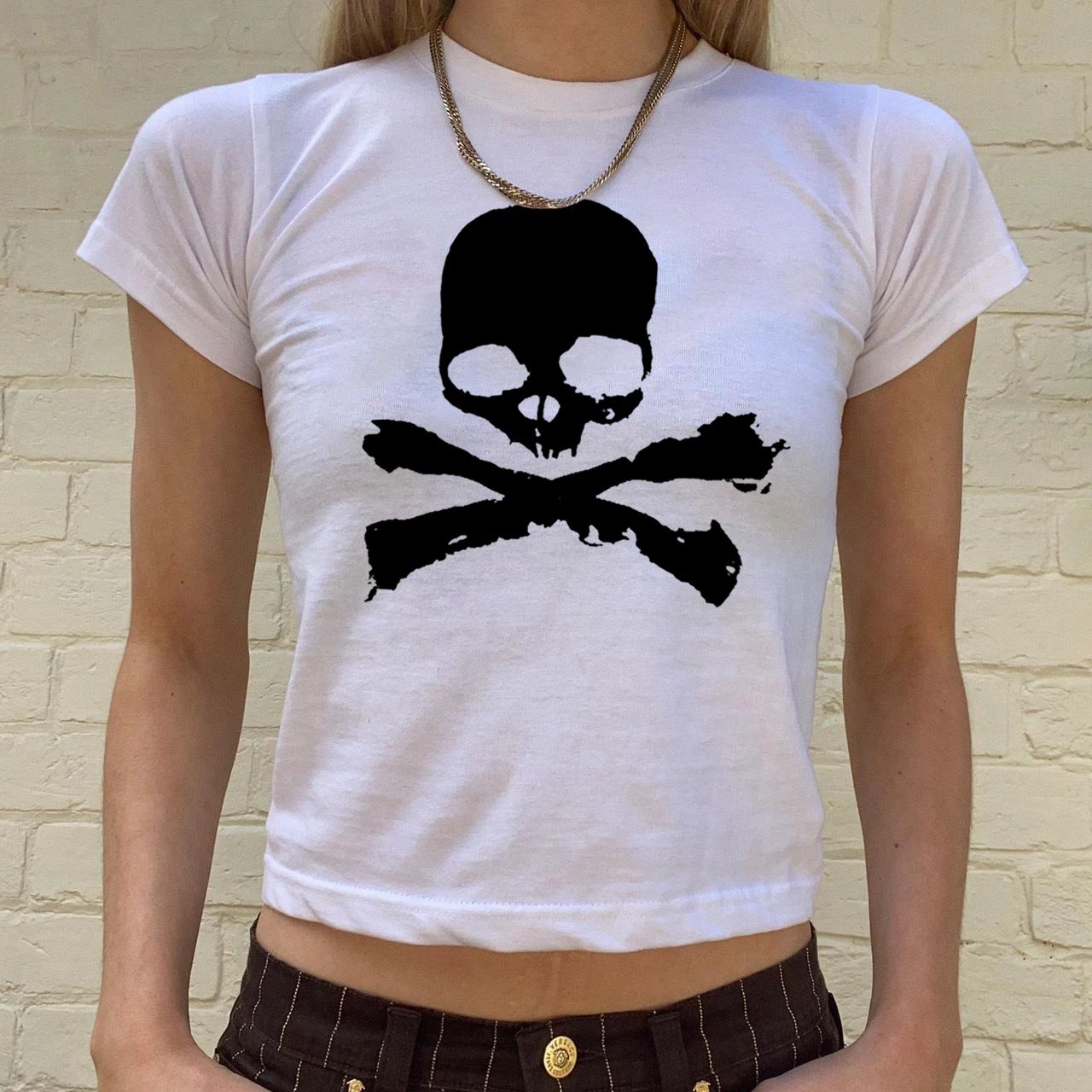Vintage Grunge Graphic Print Short Sleeve T-Shirt Y2k Slim Crop Top Gothic Skull Punk Streetwear Women's Tee Summer Casual 90s