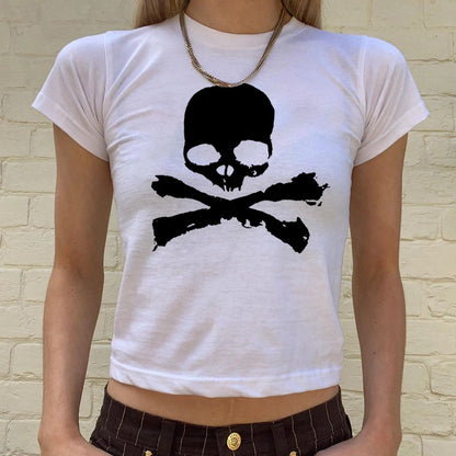 Vintage Grunge Graphic Print Short Sleeve T-Shirt Y2k Slim Crop Top Gothic Skull Punk Streetwear Women's Tee Summer Casual 90s