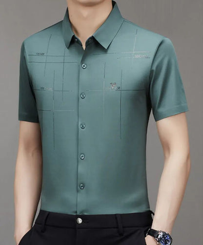 Men's Ice Silk Business Shirt Short Sleeve Anti-wrinkle Iron-free Seamless Shirt Highly Elastic Comfortable Wear Gift for Man