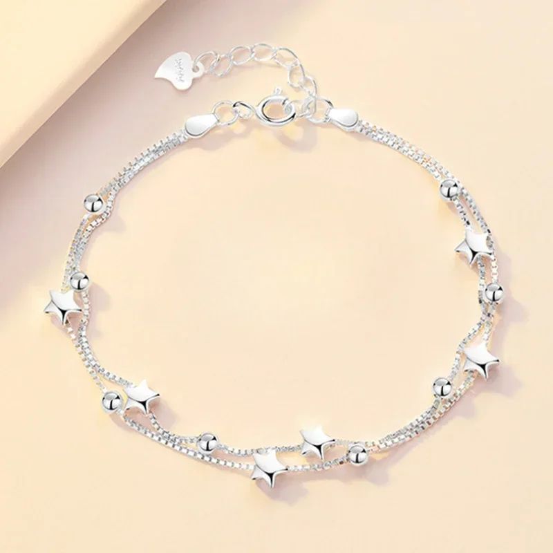 Niche Design Star Chain Tassel Bracelet for Women Fantasy Blue Crystal Beads Elastic Rope Bracelet Best Friend Jewelry Gifts