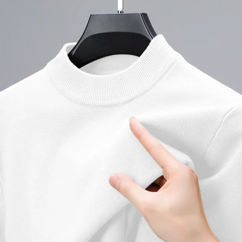 Half Turtleneck Knitwear Sweater New Autumn/Winter Mock Neck Sweatshirts Solid Color Pullovers Man Brand Casual Mens Clothing