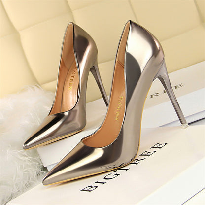 Women Mteallic Bronze Leather Pumps 7.5cm 10.5cm High Heels Lady Stiletto Middle Heels Wedding Bridal Gold Silver Event Shoes