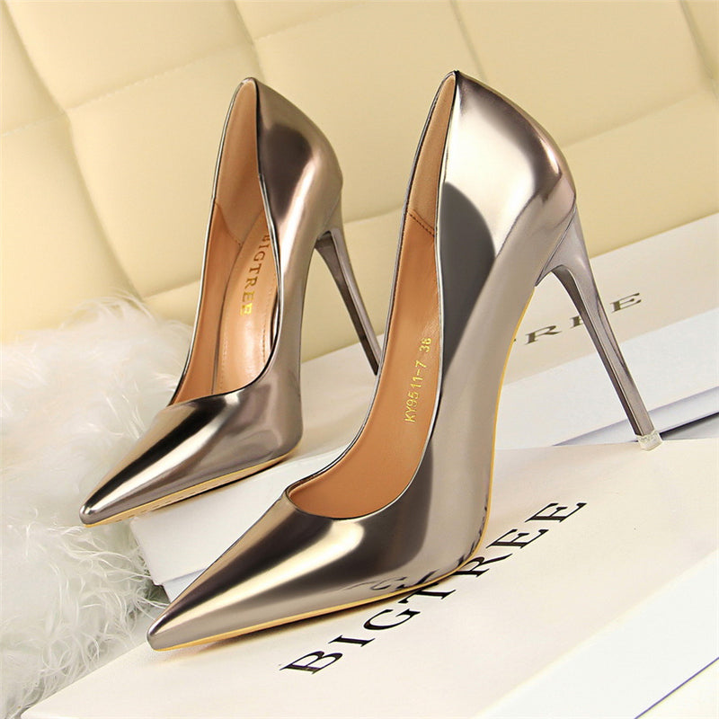 Women Mteallic Bronze Leather Pumps 7.5cm 10.5cm High Heels Lady Stiletto Middle Heels Wedding Bridal Gold Silver Event Shoes