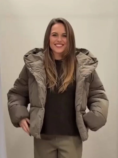 Women's Hooded Cotton Jacket Casual Winter Coat Comfortable Pocket Zipper Button Warm Lady Coats Daily Street Outerwear 2025