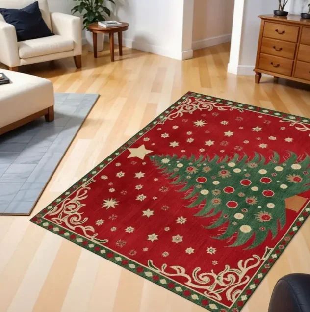 Christmas Luxurious Carpet Theme Indoor Area Living Room Mat Edge Large Mat Suitable for Bedroom Mats Window Sill Holiday Rugs