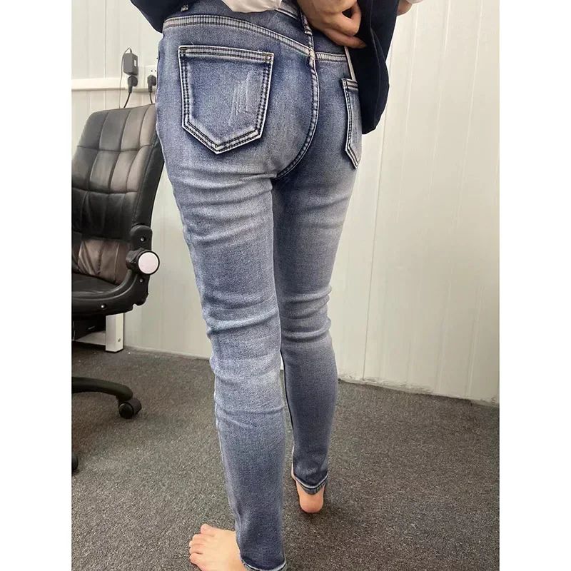 Winter Women Chic Fleece Thermal High Waist Jeans Lady Snow Warm Plush Denim Pants Girls Classic Fashion Straight Leg Trousers