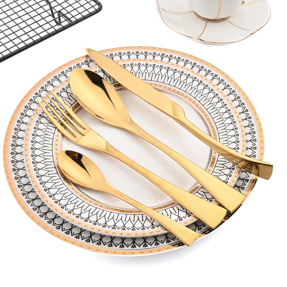 Conjunto de Talheres 24 Peças de Aço Inoxidável 304 Polido Faca Garfo Colher Jogo de Talheres de Cozinha Prata Caixa de Presente