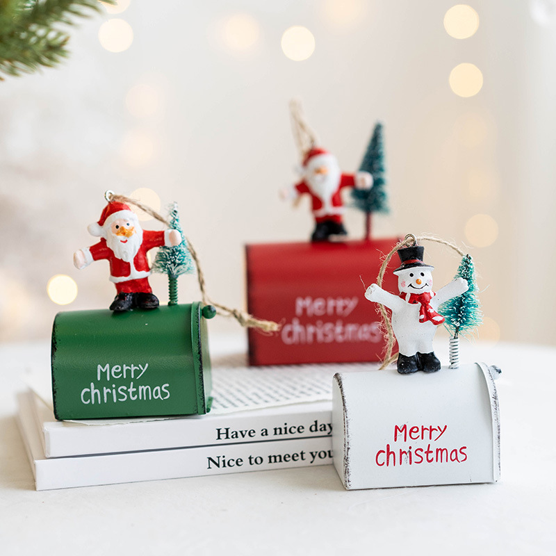 Metal Iron Red Mailbox Hanging Ornament Christmas Tree Pendant Letters To Santa Claus Home Christmas Decoration