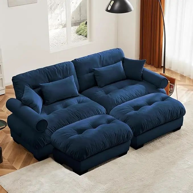 Velvet Modular Sectional Sofa Couch with Armrest And Pillows Large Comfy Living Room Furniture 94 Inch