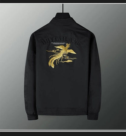 White, black men's phoenix embroidery jacket Slim youth jacket Outdoor sports trend tops Men's jackets