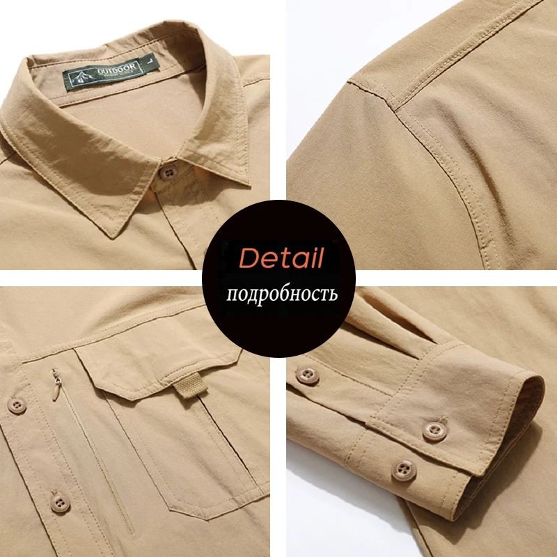 Spring Men Tactical Work Long Sleeve Shirt Man Outdoor Casual Multi Pocket Shirts Male Autumn Breathable Cargo Oversized Blouses