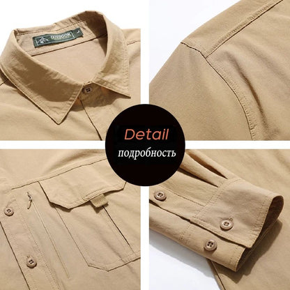 Spring Men Tactical Work Long Sleeve Shirt Man Outdoor Casual Multi Pocket Shirts Male Autumn Breathable Cargo Oversized Blouses