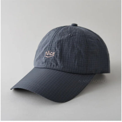 SS25 Korean Baseball Cap with Letter Embroidery & Gingham, Quick-Dry Minimalist Casual Unisex Hat for Daily Use