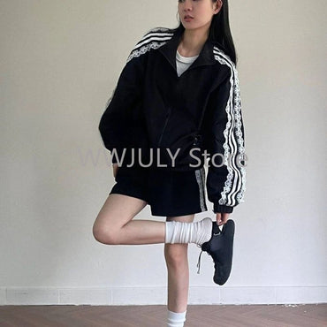 Lace Patchwork Striped Sun Protection Jacket for Women 2025 New Korean Causal Zipper Stand Neck Cardigan Coat Top Design