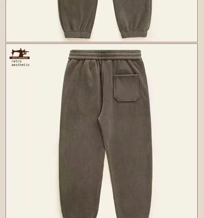 Double-Sided Zippered Fleece Pants For Men Thickened Winter Warm Sweatpants Casual Loose Fit Outerwear Trousers