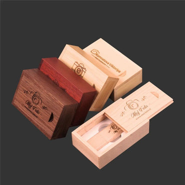 10PCS/LOT Wooden USB Flash Drive 128GB Pen Drive 64GB 32GB 4GB Memory Stick Wooden Box Free Custom Logo Creative Business Gifts