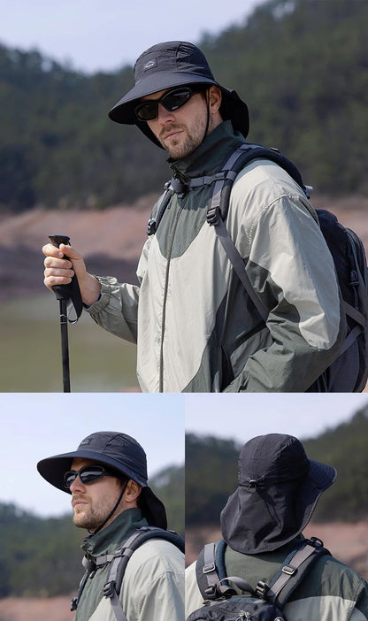 Summer MEN Shawl Fisherman Hat Quick Drying Breathable Sunshade Hat Outdoor Sun Protection Fishing Hat