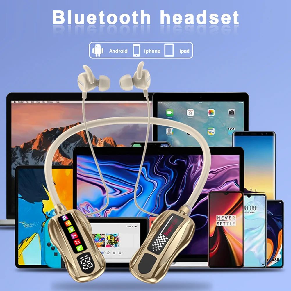Wireless Headphones Bluetooth 5.4 Earphone HiFi Stereo Outdoor Sports Headset with Mic LED Display Neckband Earphones Earbuds