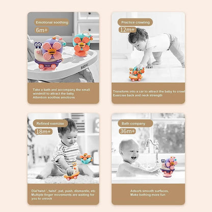 5 in 1 Baby Suction Cup Spinner for 0-12Month Snail Windmill Spinning Music Dining Table Infant Baby Fun Emotion Soothing Toy