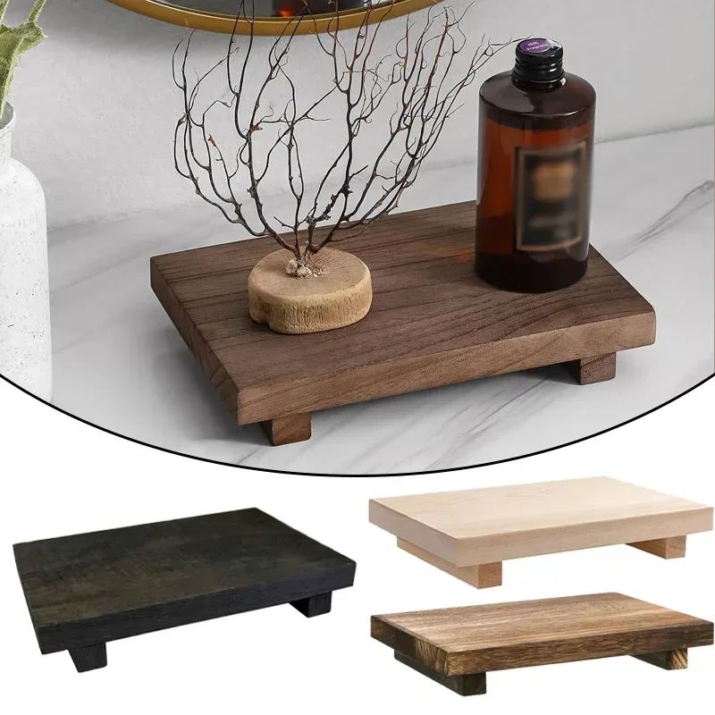 Bandeja de madeira com base para decoração de banheiro, bancada de madeira, porta-sabonete líquido, porta-velas perfumadas, porta-temperos de cozinha