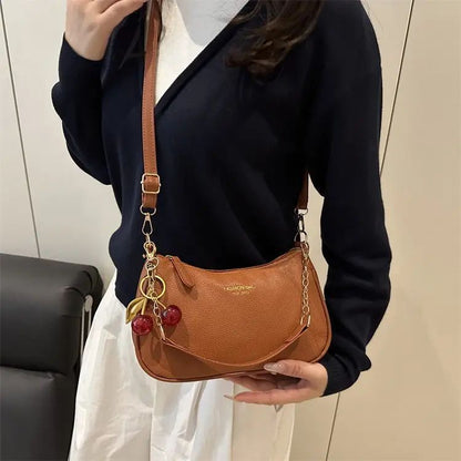 Cherry Pedant Shoulder Underarm Bag Women's Fashion Handbags Causal Hobos Purses Ladies Hand Bags Pu Leather for Work Travel