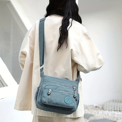 Waterproof Nylon Crossbody Bag, Multiple Pockets & Zipper Closure, Stylish Casual Shoulder Bag for Travel, Everyday Use