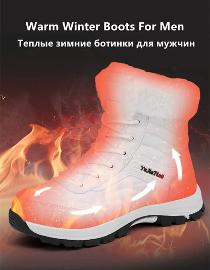 2025Brand Warm Winter Men's Hiking Boots Outdoor Snow Men Boots Men Work Casual Sneakers High Top Keep Warm Non-slip Ankle Boots