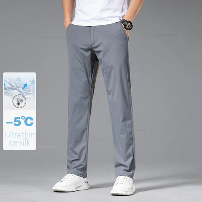 Spring Summer Ultra-thin Casual Pants Men's High Elastic Ice Silk Quick-dry Straight Draped Business Trousers Male Korean