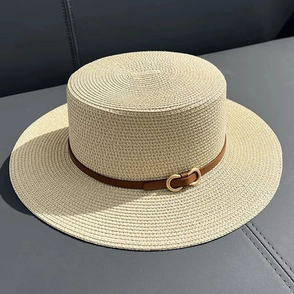 Simple Straw Summer Women Beach Hat Female Casual Panama Hat Women Flat Brim Bowknot Straw Cap Girls Sun Hat