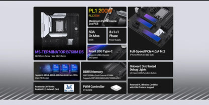 MAXSUN Gaming Mainboard B760M D5 Motherboard support Intel 14 13 12th CPU DDR5*4 M.2 PCIEX16 5.0 Desktop Computer components
