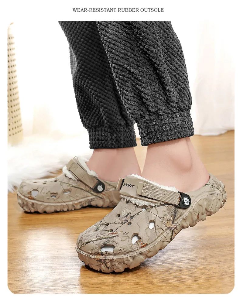 Men's Cotton Slippers Winter Thick Bottom Fleece Lined Warm Home EVA Comfortable Head Covered Slippers Roman Style Sandals