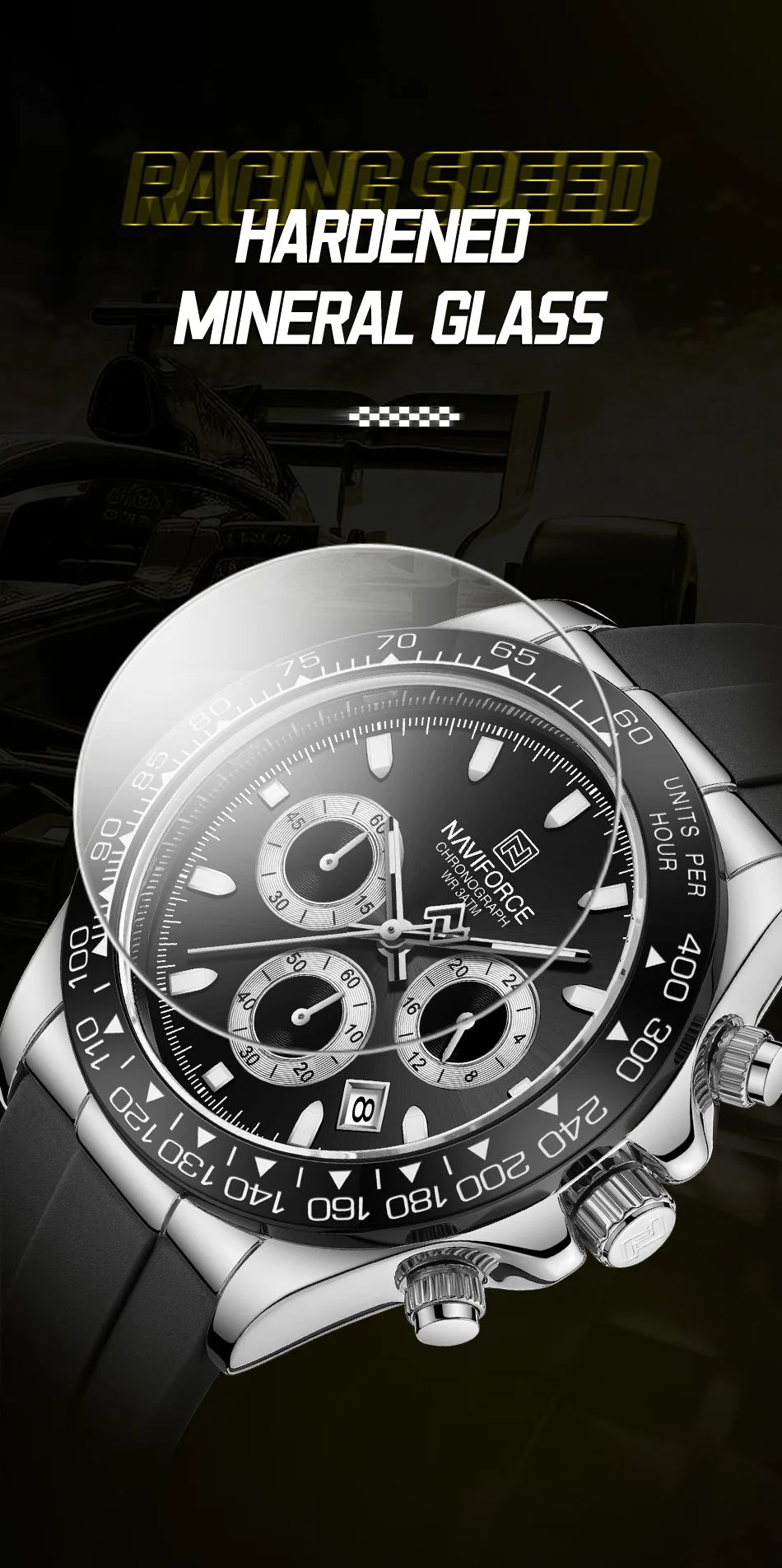 NAVIFORCE Brand NF8054 Men's Business Watches Luxury Classic Quartz Wristwatch Chronograph Silicone Band Waterproof