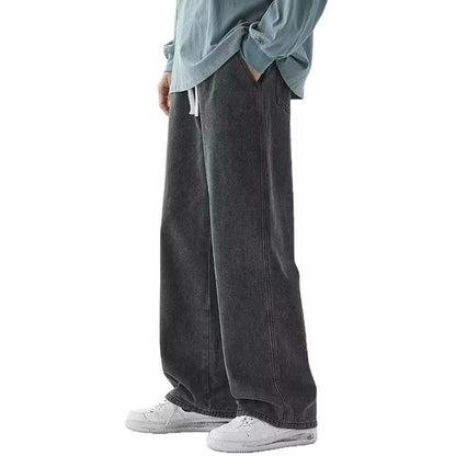 2025 New Streetwear Loose Jeans Men Korean Style Fashion Loose Straight Wide Leg Pants Men's Brand Clothing Black Light Blue