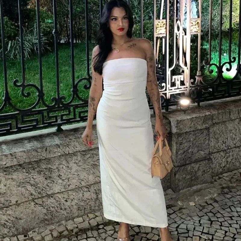 ASDS 2024 off shoulder black white long dress women bodycon beige midi dress wom