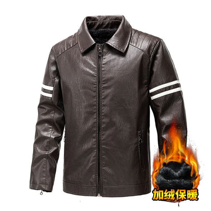 Men's Season Pu Motorcycle Leather Jacket Solid Color Lapels Jacket Coats Fashion Men's Top