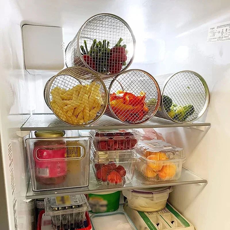 High - Quality Circular Stainless Steel Rolling BBQ Basket - Sturdy Wire Mesh Cylinder - Ideal for Outdoor Camping Barbecuing