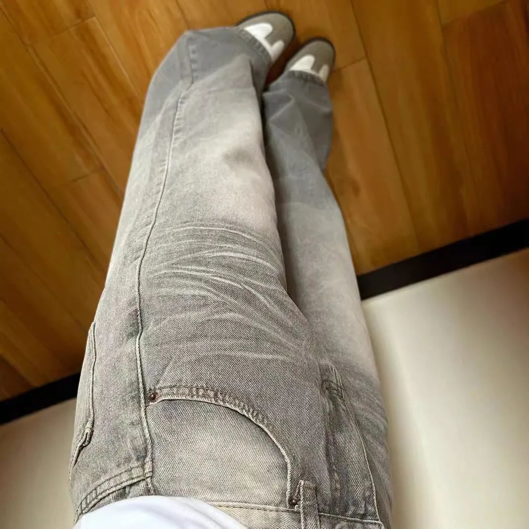 Vintage Wide-Leg Jeans Grey American Style Straight-Leg Casual Pants For Women Loose Fit Draped Spring Autumn 2024 New Arrival