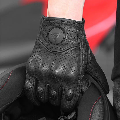 Luvas de Couro para Motociclista Masculinas Femininas 4 Estações Direção Supertech Preto/Branco Luvas de Corrida Motoqueiro Couro Bovino Corrida Moto Cavaleiro