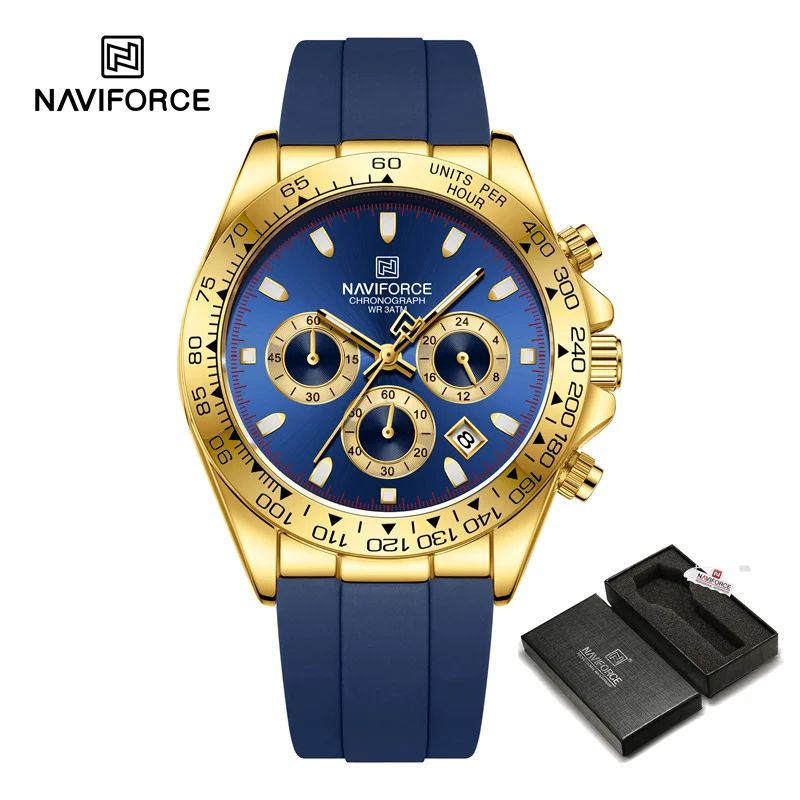 NAVIFORCE Brand NF8054 Men's Business Watches Luxury Classic Quartz Wristwatch Chronograph Silicone Band Waterproof
