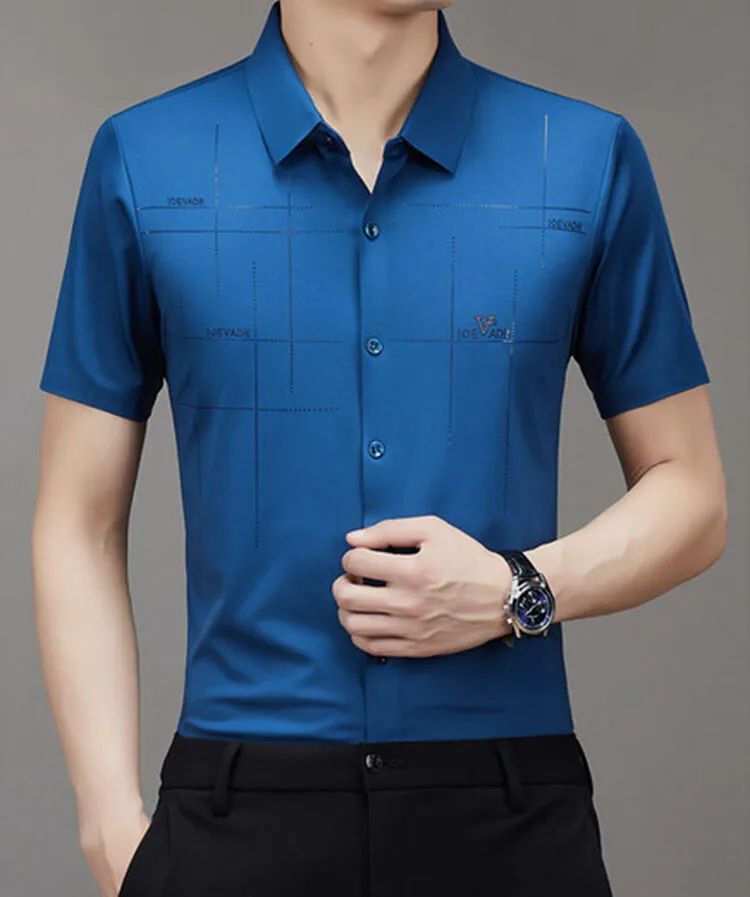 Men's Ice Silk Business Shirt Short Sleeve Anti-wrinkle Iron-free Seamless Shirt Highly Elastic Comfortable Wear Gift for Man
