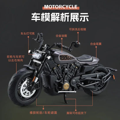 1:12 Harley SPORTSTER S Moto Alta Simulação Liga de Metal Fundido Modelo de carro Luz e Som Ornamentos Essenciais