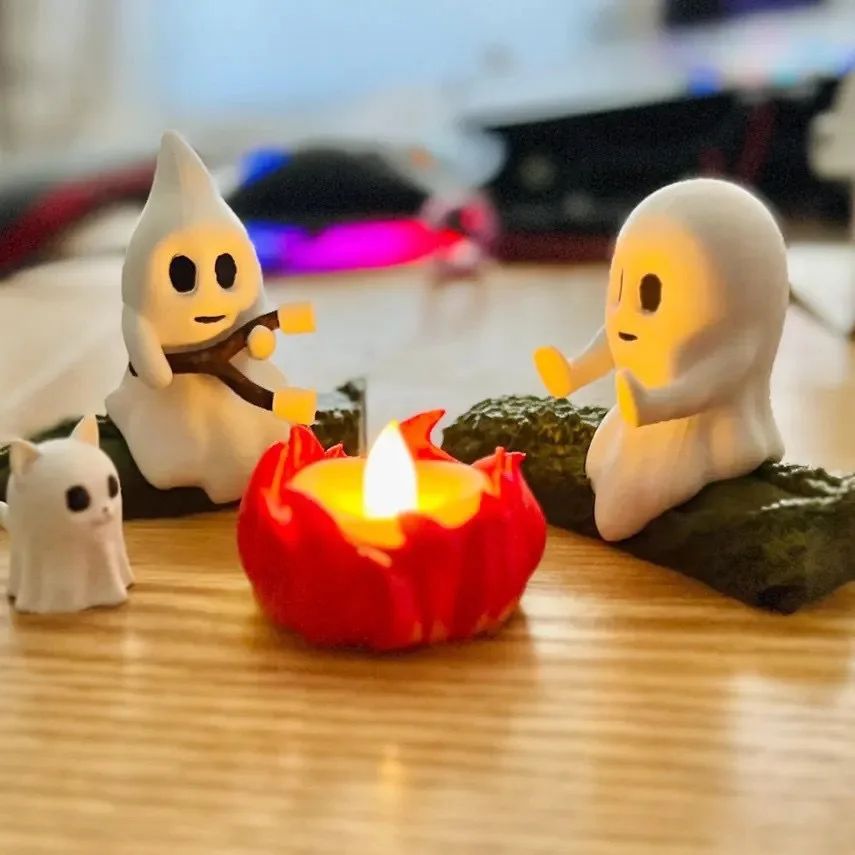 Halloween Ghost Nightlight Campfire Figurine Set Cute Ghost Statue Small Campfire Light Fun Halloween Decor Gift for Home Party