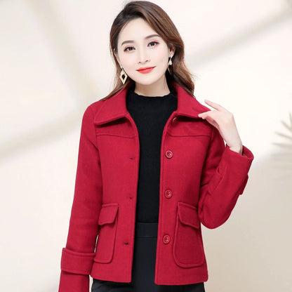 Short Woolen Coat for Women Casual Elegant Autumn Winter New Style Korean Version Polyester Fiber Commute Style Pure Color
