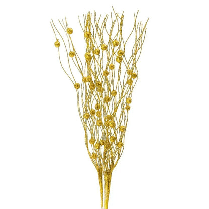 1-10pcs Gold Christmas Decorative Flash Artificial Berry Stem Decor for Christmas Tree DIY Wreath Fireplace Holiday Crafts Gifts