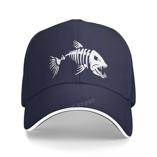 Men Outdoor Fishing Cap Fishing Hat Baseball Golf Hunting Cap With Cartoon Fish Bones Snapback Hat