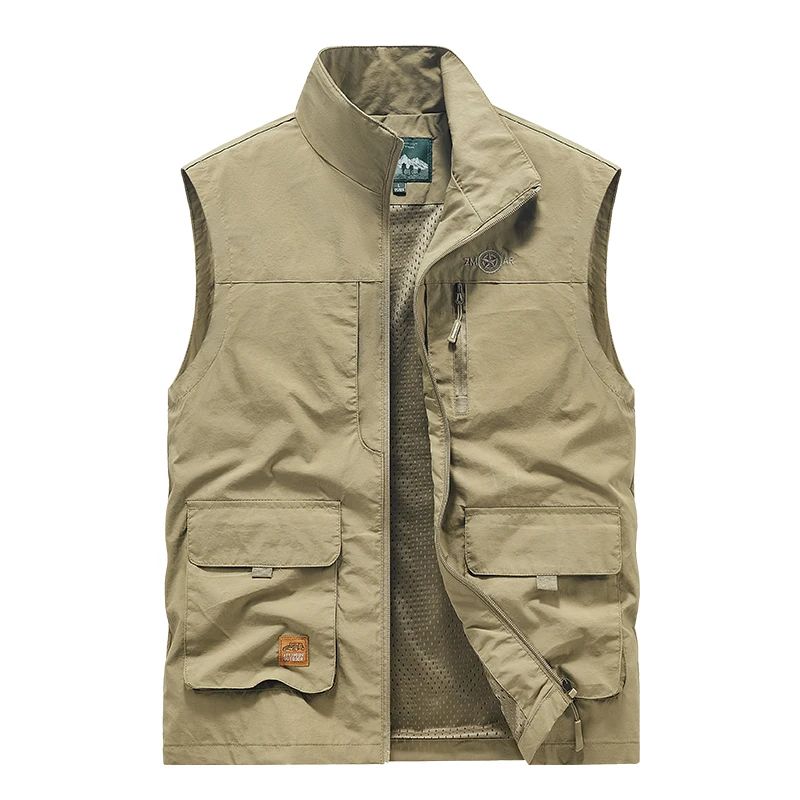 Colete Masculino de Pesca Casual Acolchoado Confortável para o Outono e Primavera, Cor Sólida, Sem Mangas, Para Homens, Corta-Vento