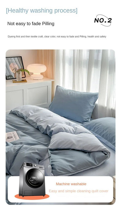 Conjunto de cama de cor sólida de quatro peças para crianças e adultos, cama de casal grande, conjunto de capa de edredom, lençol e capa de travesseiro de quatro peças