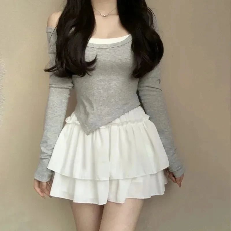 Summer Kawaii White Ruflles Skirt Women Fashion Slim Fit Chiffon Mini Skirts Giris Y2k All Match Elastic High Waist Black Faldas