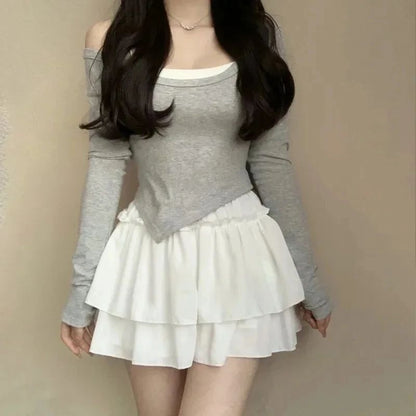 Summer Kawaii White Ruflles Skirt Women Fashion Slim Fit Chiffon Mini Skirts Giris Y2k All Match Elastic High Waist Black Faldas