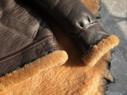 New Fashion 2024 Men's Winter Coat Genuine Leather Natural Sheepskin Shearling Jacket Thick Wool Liner Brown Plus Size XXXXXXL